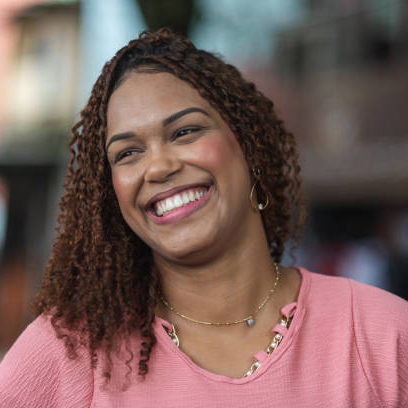 Home portrait of young woman smiling